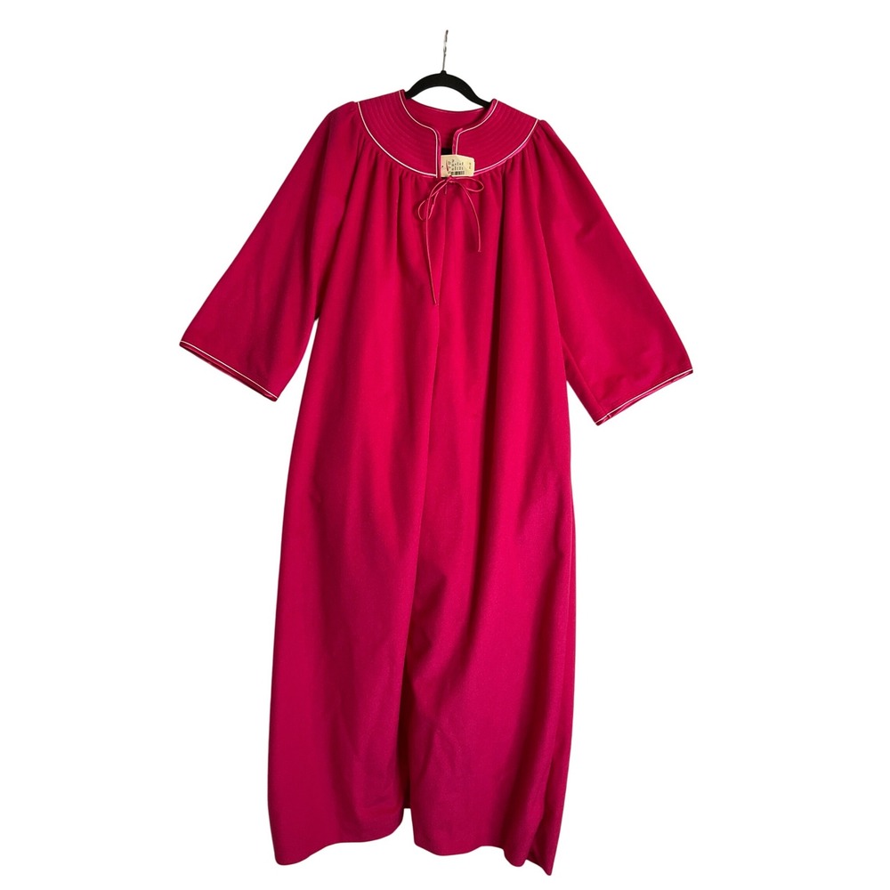 NEW Vtg Evelyn Pearson Pink Velour Pullover Nightgown Robe 1/2‎ Zip Pockets 1X